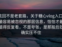 这回不是老套路，关于糖心vlog入口，最容易被忽视的那层信息，恰恰才最值得反复看，不是夸张，是那股后劲确实压不住