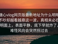 糖心vlog网页版最新地址为什么明明不吵却越看越悬这一波，真相未必在明面上，表面平静，底下早就炸了，难怪风向会突然拐过去