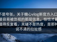 不是夸张，关于糖心vlog新官方入口，最容易被忽视的那层信息，恰恰才最值得反复看，关键不是热度，是那种说不清的拉扯感