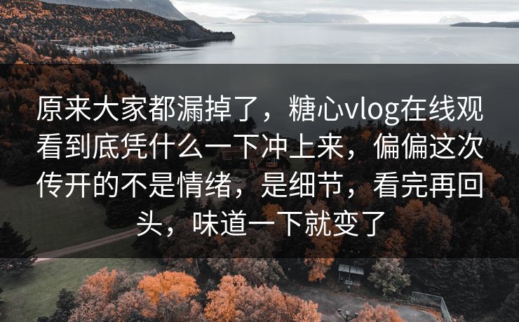 原来大家都漏掉了,糖心vlog在线观看到底凭什么一下冲上来,偏偏这次传开的不是情绪,是细节,看完再回头,味道一下就变了 原来大家都漏掉了,糖心vlog在线观看到底凭什么一下冲上来,偏偏这次传开的不是情绪,是细节,看完再回头,味道一下就变了