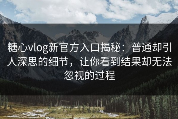 糖心vlog新官方入口揭秘：普通却引人深思的细节，让你看到结果却无法忽视的过程