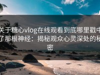 关于糖心vlog在线观看到底哪里戳中了那根神经：揭秘观众心灵深处的秘密