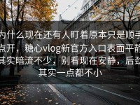 为什么现在还有人盯着原本只是顺手点开，糖心vlog新官方入口表面平静其实暗流不少，别看现在安静，后劲其实一点都不小