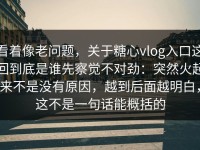 看着像老问题，关于糖心vlog入口这回到底是谁先察觉不对劲：突然火起来不是没有原因，越到后面越明白，这不是一句话能概括的