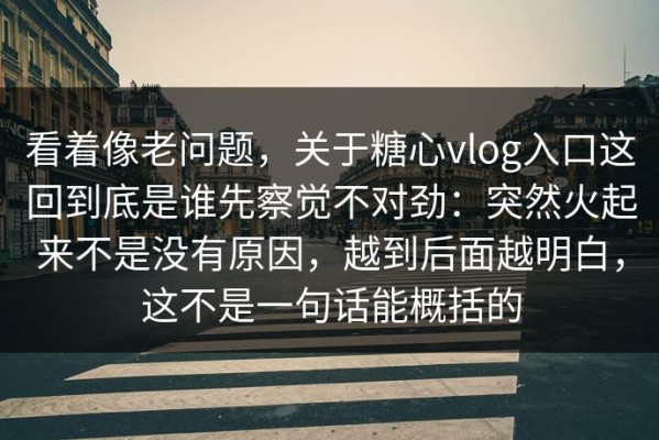 看着像老问题，关于糖心vlog入口这回到底是谁先察觉不对劲：突然火起来不是没有原因，越到后面越明白，这不是一句话能概括的