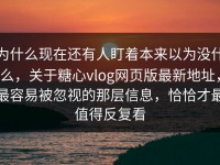 为什么现在还有人盯着本来以为没什么，关于糖心vlog网页版最新地址，最容易被忽视的那层信息，恰恰才最值得反复看