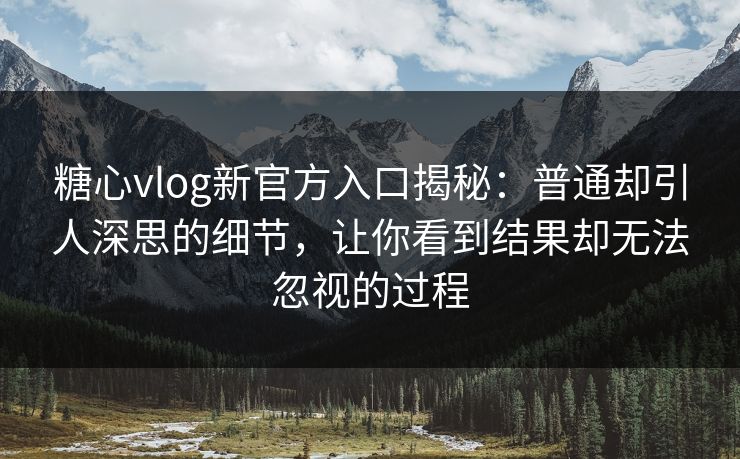糖心vlog新官方入口揭秘：普通却引人深思的细节，让你看到结果却无法忽视的过程