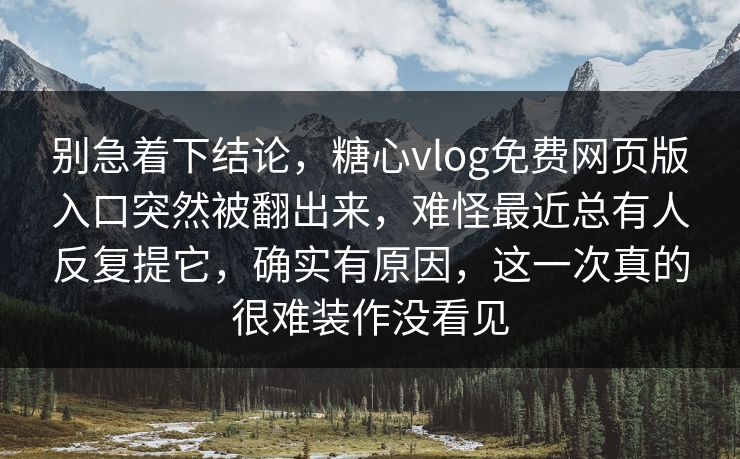 别急着下结论，糖心vlog免费网页版入口突然被翻出来，难怪最近总有人反复提它，确实有原因，这一次真的很难装作没看见