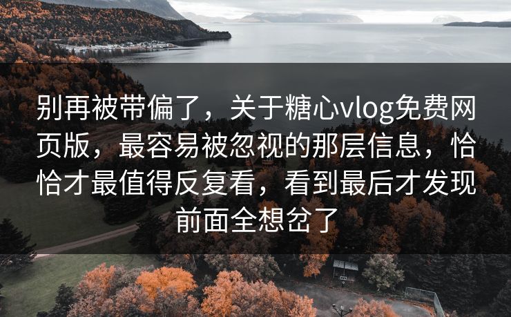 别再被带偏了，关于糖心vlog免费网页版，最容易被忽视的那层信息，恰恰才最值得反复看，看到最后才发现前面全想岔了