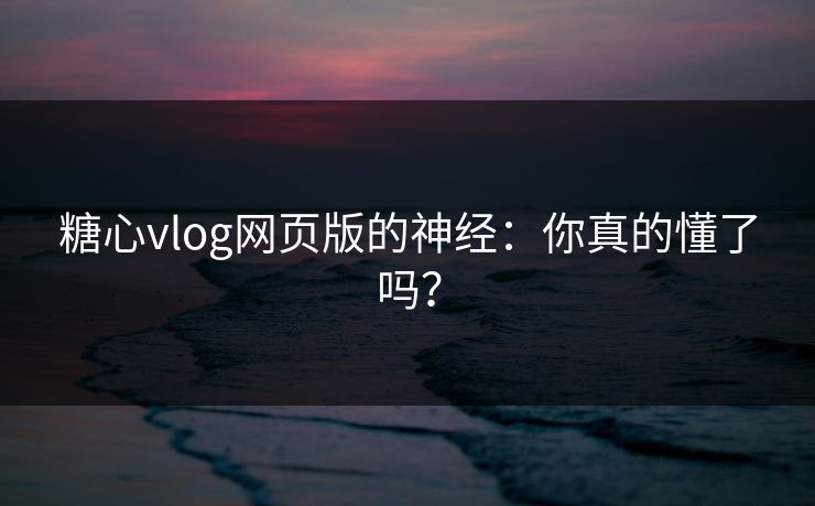 糖心vlog网页版的神经：你真的懂了吗？